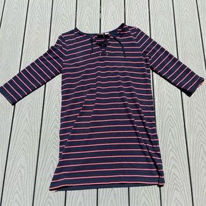 Navy blue and pink dress.